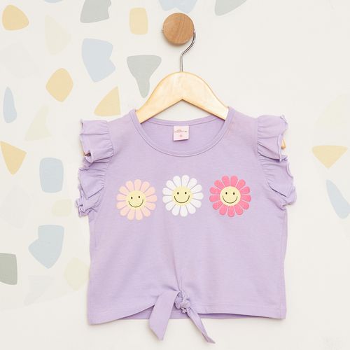 Blusa Infantil com Estampa de Flores Sorridentes