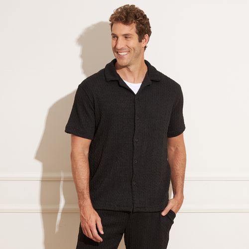 Camisa Masculina Casual com Textura - Preta