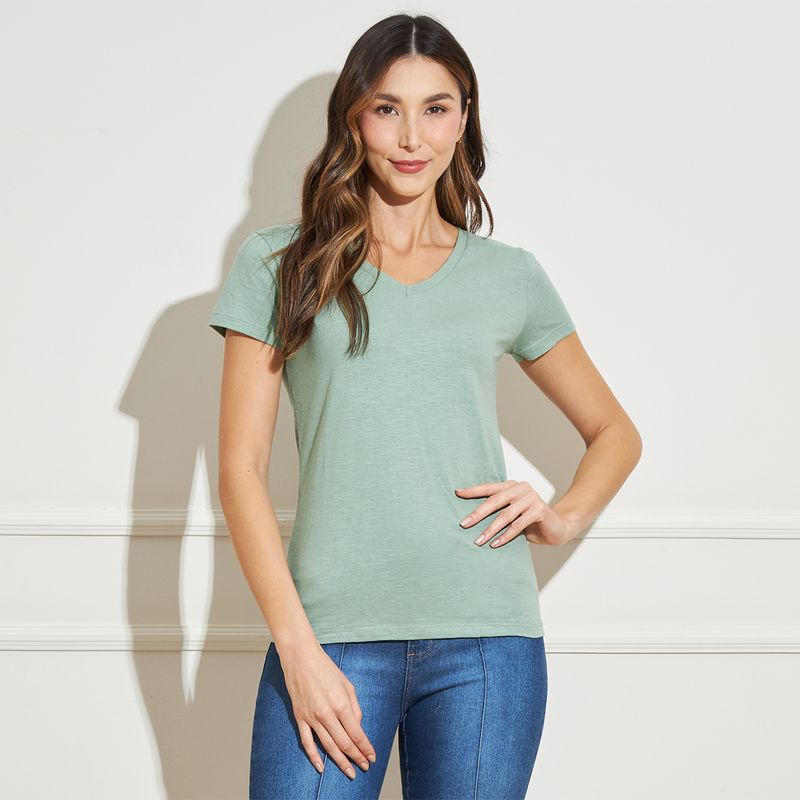 Camiseta-Feminina-Basica-com-Decote-V-–-Verde-Menta