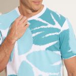 Camiseta-masculina-estampada-folhas---Branco-com-Azul