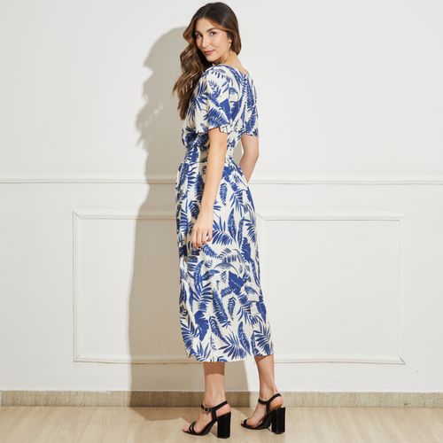Vestido Midi Feminino Folhas
