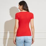 Blusa-Feminina-Basica-Manga-curta-com-Decote-em-V---Vermelha