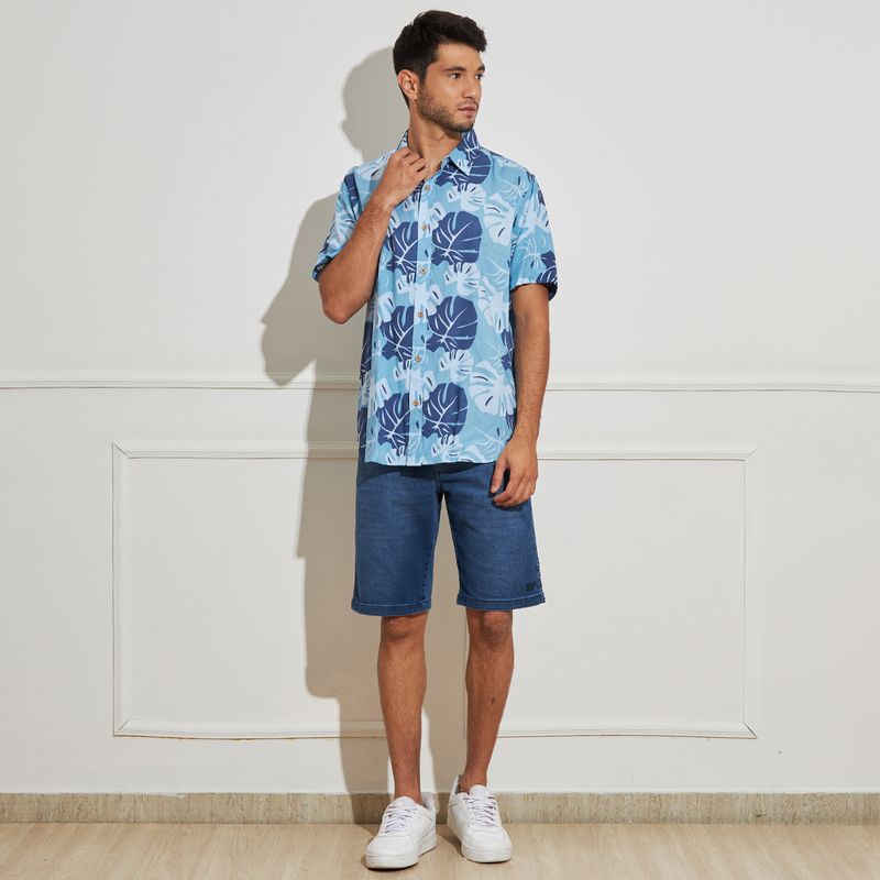 Camisa-Masculina-Estampa-Floral-Azul