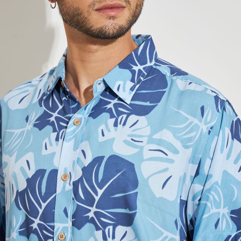 Camisa-Masculina-Estampa-Floral-Azul