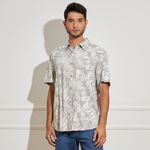 Camisa Masculina Estampa Botânica Cinza