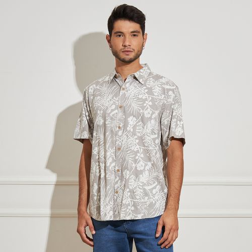 Camisa Masculina Estampa Botânica Cinza