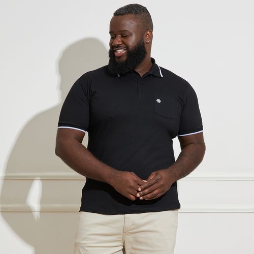 Camisa Polo Masculina Plus Size Preta