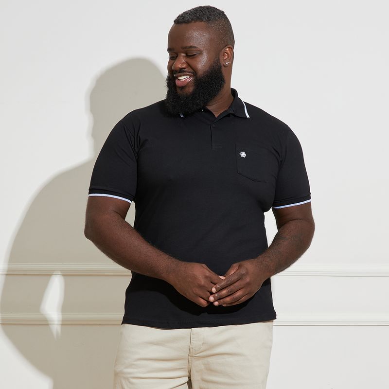 Camisa-Polo-Masculina-Plus-Size-Preta