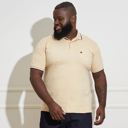 Camisa Polo Masculina Plus Size Bege