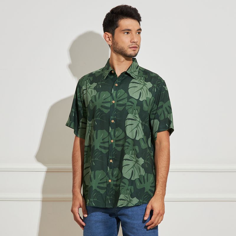 Camisa-Masculina-Estampa-Floral-Verde