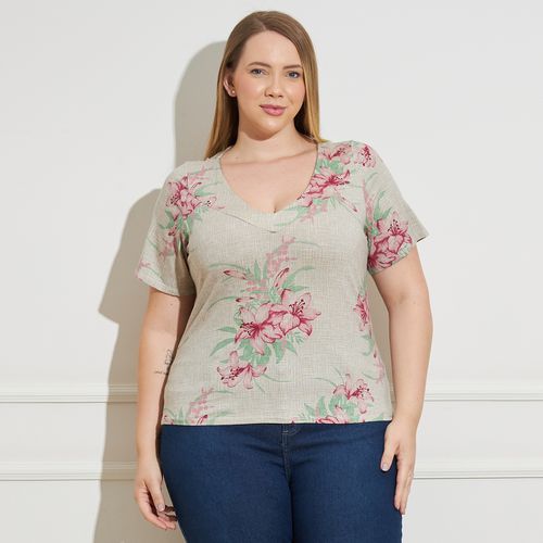 Blusa Estampada Plus Size Feminina Malha Viscose