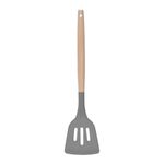 Espatula-Vazada-de-Silicone-com-Cabo-de-Madeira-Cinza-Mozcada