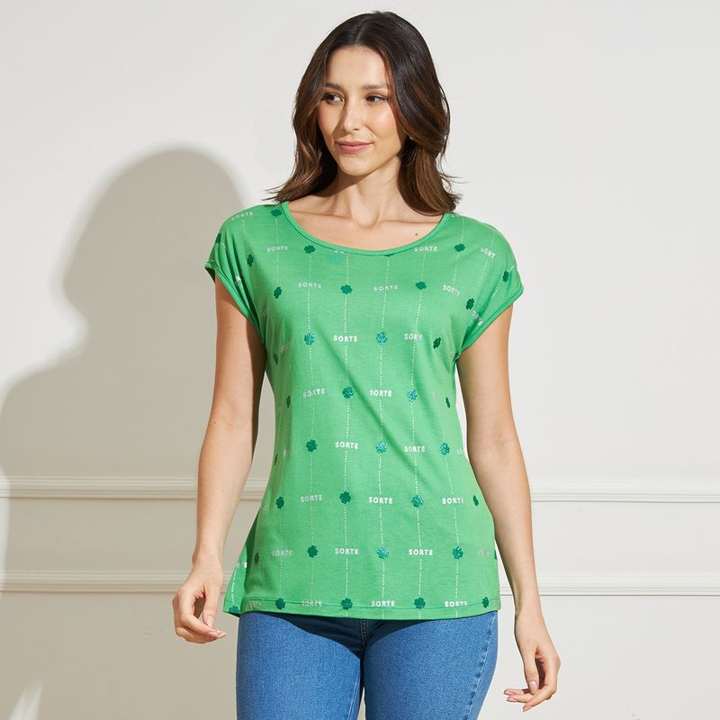 Blusa-Feminina-Viscose-Estampa-“Sorte--Verde-