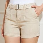 Shorts-Jeans-Feminino-Bege-com-Cinto-Ajustavel-Sawary