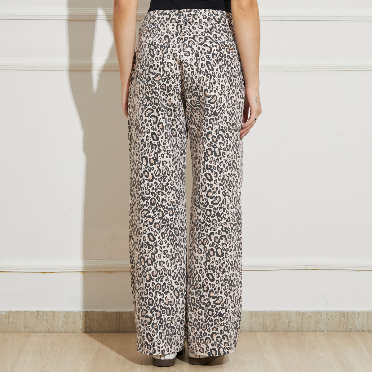 Sawary Calça Feminina Wide Leg Estampada Animal Print