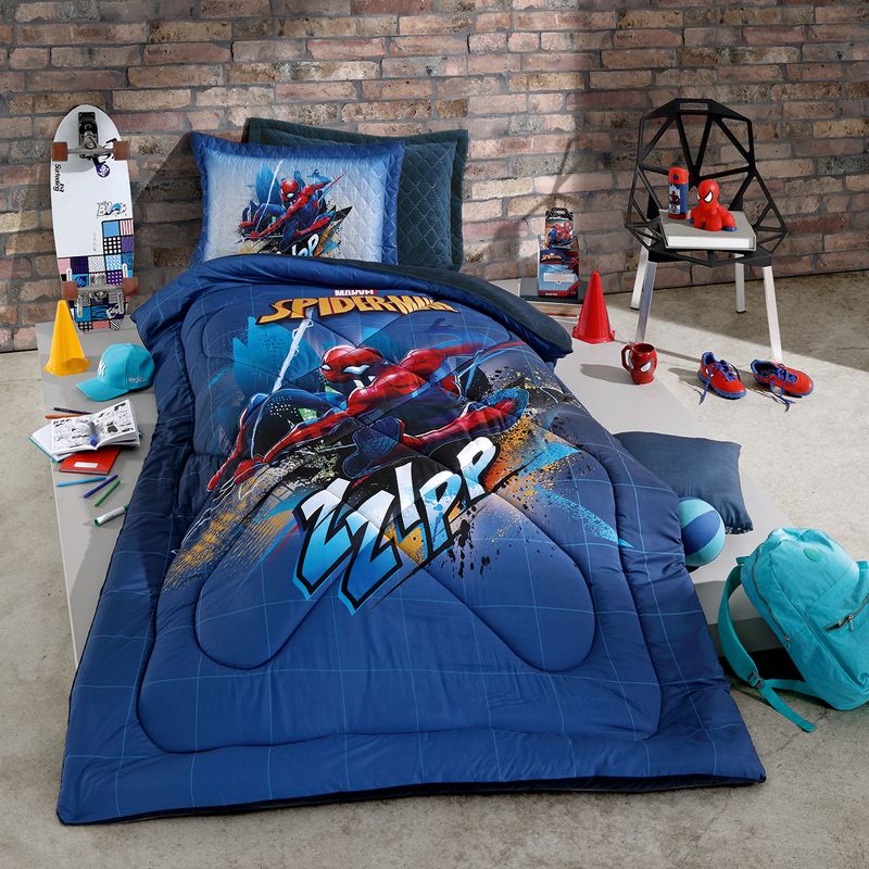 Edredom-Solteiro-Disney-Spider-Man-Zipp-Hedrons