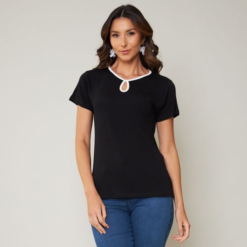 Blusa Feminina Viscose Decote Detalhe Vazado