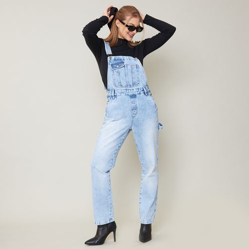 Jardineira Jeans Médio Feminina Longa