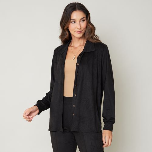 Camisa Feminina Manga Longa Malha Suede