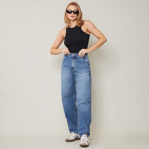 Calça Jeans Médio Feminina Barrel