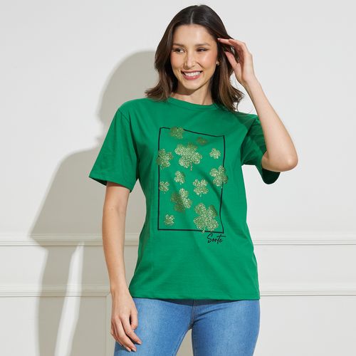 Camiseta Feminina Estampa Trevos Algodão Verde