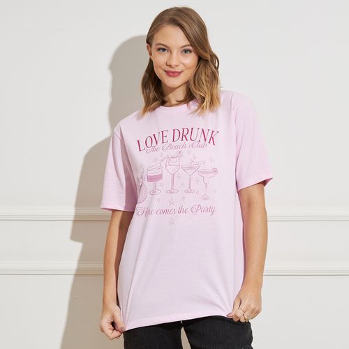 Camiseta Feminina Estampa Drinks Algodão Rosa