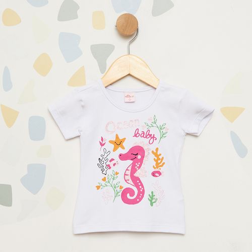 Blusa Infantil Cavalo-Marinho com Glitter Branca