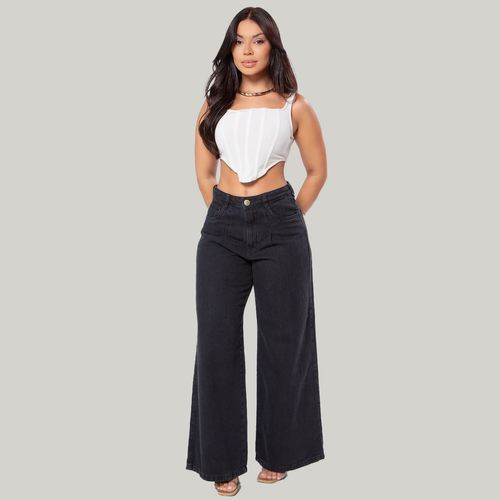 Calça Jeans Feminina Wide Leg Preta