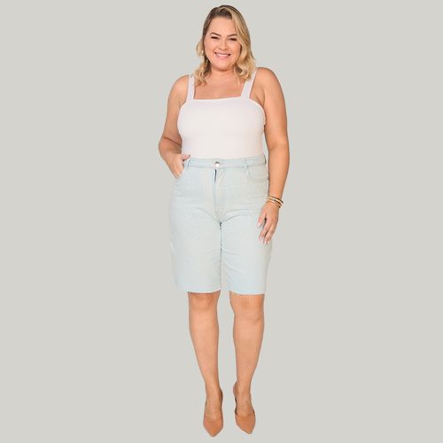Bermuda Jeans Delavê Plus Size Feminina com Brilhos