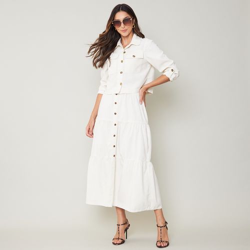 Cambos Saia Jeans Midi com Botões Cru