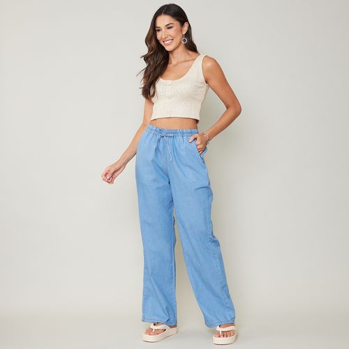 Calça Jeans Médio Feminina Pantalona