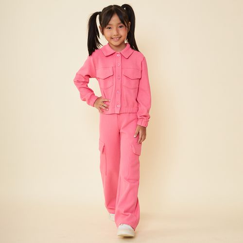 Calça Infantil Wide Leg Cargo Tecido Canelado