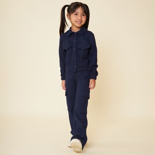 Calça Infantil Wide Leg Cargo Tecido Canelado