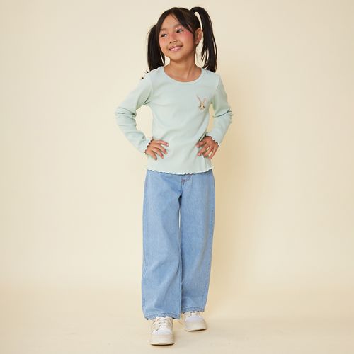 Calça Jeans Infantil Wide Leg com Cinto