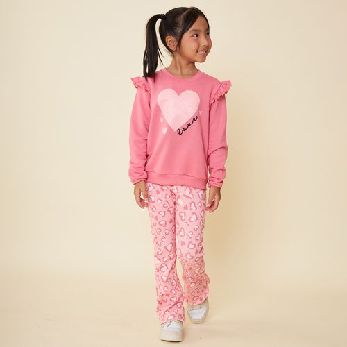 Conjunto Infantil Moletom Blusa Babados e Calça Onça
