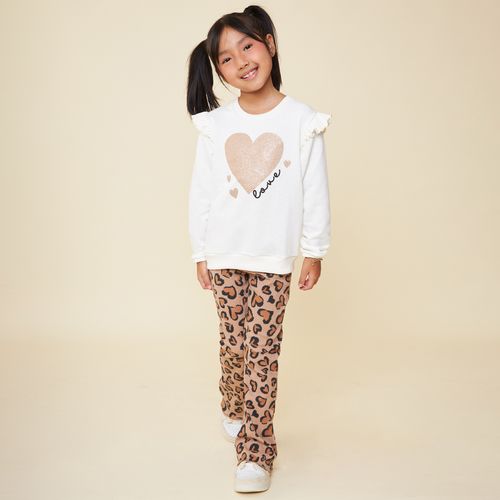 Conjunto Infantil Moletom Blusa Babados e Calça Onça