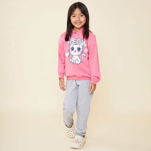 Conjunto Infantil Moletom Meow Rosa