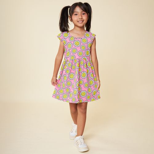 Vestido Infantil Estampa Margaridas Meia Malha