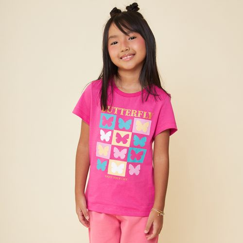 Blusa Infantil Manga Curta com Estampa Pink