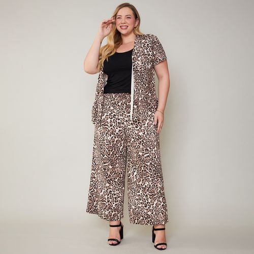 Calça de Malha Feminina Plus Size Animal Print