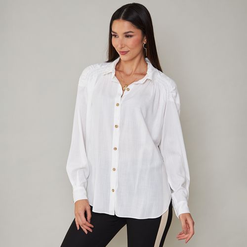 Camisa Feminina Franzido Ombro Off-white