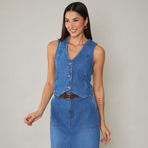 Colete Jeans Feminino com Botões