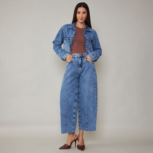 Calça Jeans Barrel Feminina Barra a Fio