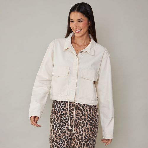 Jaqueta Feminina Cropped com Cordão Off-white