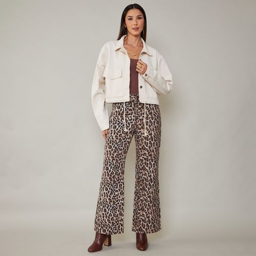 Calça Jeans Feminina Wide Leg Animal Print