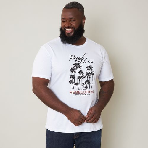 Camiseta Masculina Plus Size com Estampa Branca