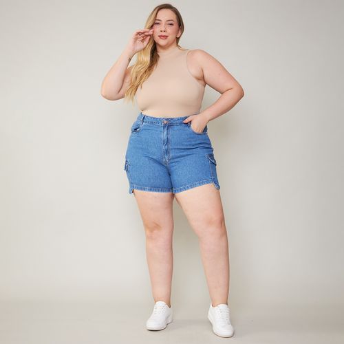 Murano Shorts Jeans Feminino Plus Size com Bolsos Cargo