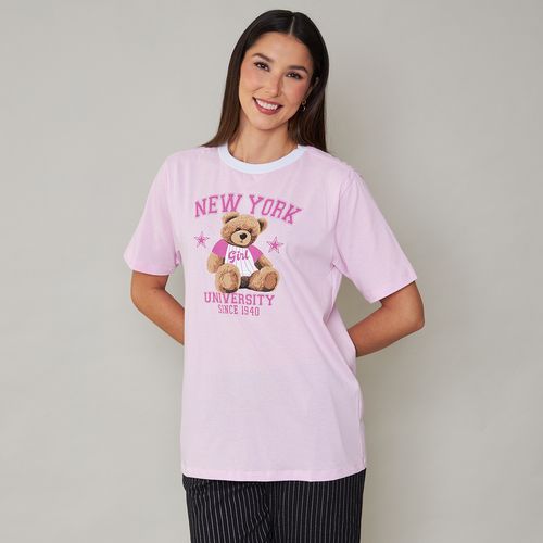 Camiseta Feminina Algodão New York Rosa