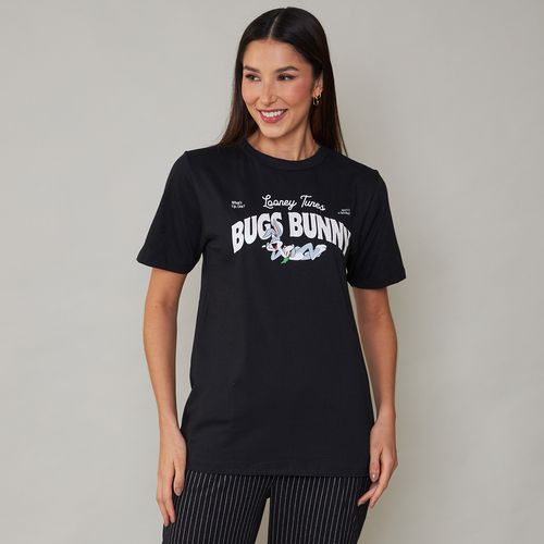 Camiseta Feminina Algodão Looney Tunes Preta