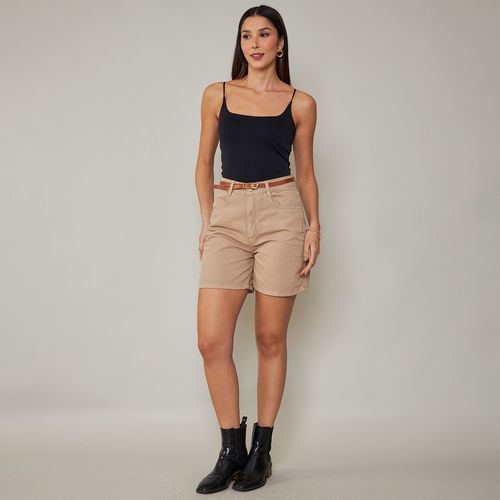 Cambos Shorts Jeans Feminino com Cinto Bege